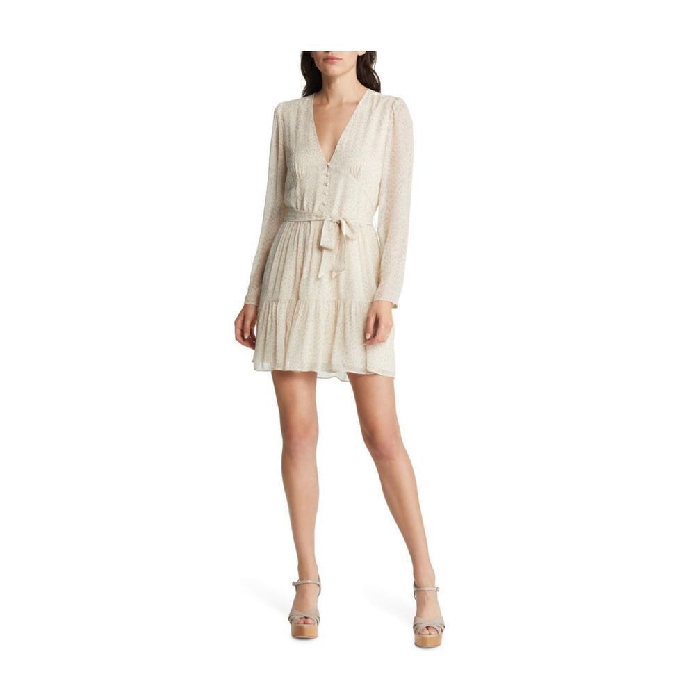 Paige Truett Tie Waist Ruffle Long Sleeve Silk Dress-NWT
